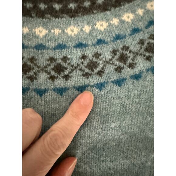 Garnet Hill Blue Lambswool Cashmere Wool Mohair Fair Isle Sweater Shirt XS - Picture 6 of 7